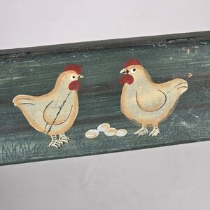 Vintage Green Wooden Country Decorative Box With Chickens